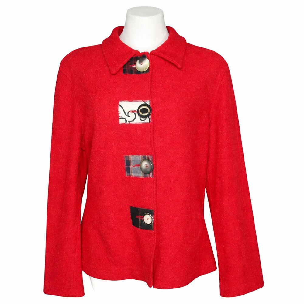 ALEXA RAE Boutique Red Acrylic Blend Button Front Jacket with Patches Size 3 (Sm